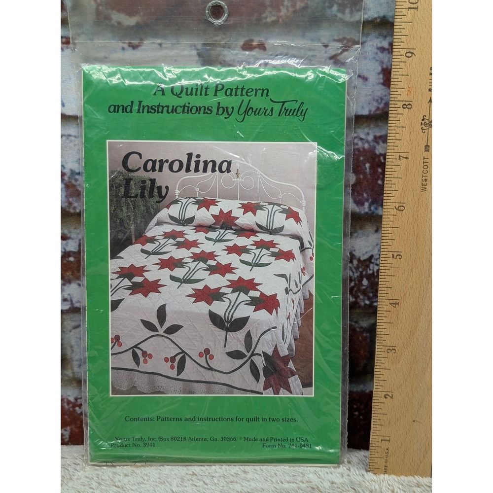 Vtg Yours Truly Carolina Lily Quilt Pattern Instructions 3941 Queen King Floral